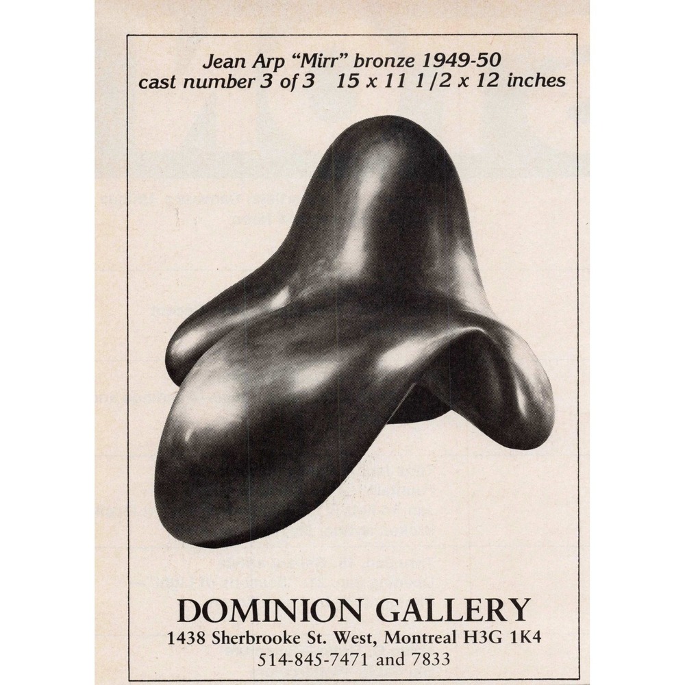 Vintage Jean Arp Mirr Bronze Sculpture Dominion Gallery Montreal Print Ad
